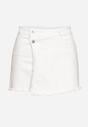 Białe Bawełniane Jeansowe Spódnico-Szorty z Wysokim Stanem i Postrzępionymi Nogawkami Nelanae