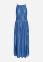 Niebieska Plisowana Sukienka na Cienkich Ramiączkach Wiązana w Talii Virsea