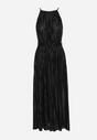 Czarna Plisowana Sukienka na Cienkich Ramiączkach Wiązana w Talii Virsea