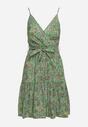 Zielona Wiskozowa Sukienka w Kwiaty na Ramiączkach z Materiałowym Paskiem i Gumką w Talii Ulonea