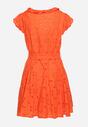 Pomarańczowa Ażurowa Rozkloszowana Sukienka z Bawełny na Guziki Caldea