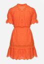 Pomarańczowa Bawełniana Ażurowa Sukienka w Stylu Boho z Falbanką i Paskiem Nelisse