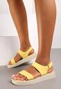 Żółte Klasyczne Skórzane Sandały na Koturnie Kamadea