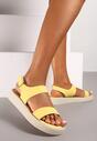 Żółte Klasyczne Skórzane Sandały na Koturnie Kamadea