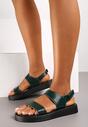 Zielone Klasyczne Skórzane Sandały na Koturnie Kamadea