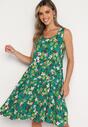 Zielona Bawełniana Sukienka w Kwiaty na Ramiączkach Grenatia