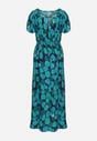 Zielono-Niebieska Kopertowa Taliowana Sukienka z Bawełny w Geometryczny Wzór z Gumką w Pasie Enelsea
