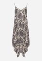 Granatowo-Beżowa Asymetryczna Sukienka Bawełniana na Cienkich Regulowanych Ramiączkach Nelyndra