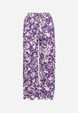 Fioletowe Kwiatowe Szerokie Spodnie z Wiskozy z Wysokim Stanem Wykończone Gumką w Pasie Fionea