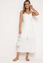 Biała Sukienka na Cienkich Regulowanych Ramiączkach Zapinana na Guziki Palfea