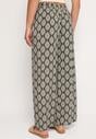 Czarno-Beżowe Wiskozowe Szerokie Spodnie z Wysokim Stanem Gumką w Talii i Geometrycznym Wzorem Rivaenna