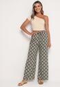 Czarno-Beżowe Wiskozowe Szerokie Spodnie z Wysokim Stanem Gumką w Talii i Geometrycznym Wzorem Rivaenna