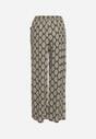 Czarno-Beżowe Wiskozowe Szerokie Spodnie z Wysokim Stanem Gumką w Talii i Geometrycznym Wzorem Rivaenna