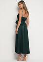 Ciemnozielona Taliowana Sukienka Koktajlowa na Ramiączkach z Rozcięciem u Dołu Aladea