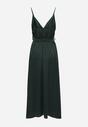 Ciemnozielona Taliowana Sukienka Koktajlowa na Ramiączkach z Rozcięciem u Dołu Aladea
