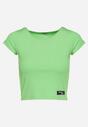 Zielona Koszulka T-shirt z Krótkim Rękawem z Prążkowanej Dzianiny Nuvolia