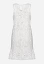 Biała Koktajlowa Pudełkowa Sukienka Ażurowa Bez Rękawów Risalennia