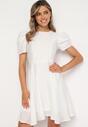 Biała Rozkloszowana Sukienka z Bufiastymi Rękawami Elifea