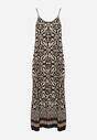 Granatowo-Beżowa Bawełniana Sukienka o Rozkloszowanym Kroju na Cienkich Ramiączkach Nellarra
