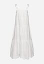 Biała Bawełniana Sukienka z Ozdobnym Haftem na Ramiączkach z Kokardkami Quonea