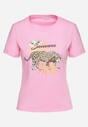 Różowy T-shirt z Bawełny z Nadrukiem Pantery Yelfea