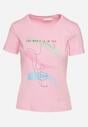 Różowy Bawełniany T-shirt z Ozdobnym Nadrukiem Rionea