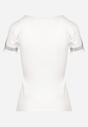 Biały Bawełniany T-shirt z Krótkim Rękawem i Dekoltem w Serek Ozdobiony Cyrkoniami Nellarinda