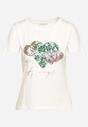Biały Bawełniany T-shirt z Nadrukiem w Kształcie Serc Gennea