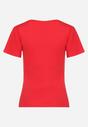 Czerwony Bawełniany T-shirt z Błyszczącym Nadrukiem Karonea
