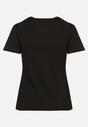 Czarny Bawełniany T-shirt z Błyszczącym Nadrukiem Karonea