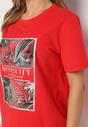 Czerwony Bawełniany T-shirt z Roślinnym Nadrukiem Relifea