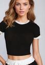 Czarny Prążkowany Komplet T-shirt z Krótkim Rękawem Szerokie Spodnie ze Ściągaczem Vimaleen