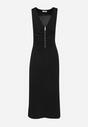 Czarna Bawełniana Koktajlowa Sukienka na Ramiączkach z Ozdobnym Suwakiem przy Dekolcie Vimalis