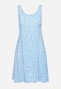 Niebieska Rozkloszowana Sukienka z Bawełną na Ramiączkach w Kwiaty Fastorea