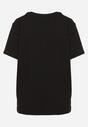 Czarny Klasyczny Bawełniany T-shirt z Napisem z Cyrkonii Taronea