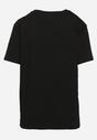 Czarny Klasyczny T-shirt z Bawełny Ozdobiony Cyrkoniami na Rękawach Kalflea