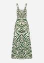 Zielono-Beżowa Wiskozowa Rozkloszowana Sukienka na Ramiączkach z Kwadratowym Dekoltem Lezorea