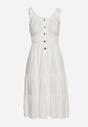 Biała Rozkloszowana Sukienka z Bawełny na Ramiączkach Ozdobiona Guzikami Vimalene