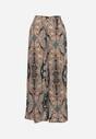 Ciemnozielone Szerokie Spodnie z Wiskozy z Wysokim Stanem Etnicznym Wzorem i Gumką w Talii Vimarella