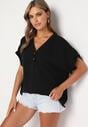 Czarna Bluzka z Dodatkiem Wiskozy z Ażurowymi Wstawkami i Guzikami przy Dekolcie Wimari
