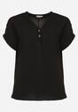 Czarna Bluzka z Dodatkiem Wiskozy z Ażurowymi Wstawkami i Guzikami przy Dekolcie Wimari