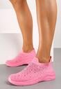 Różowe Buty Sportowe ze Skarpetową Cholewką Ozdobione Cyrkoniami Arabbea