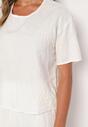 Biały Komplet T-shirt i Szerokie Spodnie Zdobiony Wyszywanymi Kwiatami Namsaria