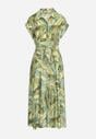 Zielona Sukienka Koszulowa z Gumką w Talii i Materiałowym Paskiem Vimisha