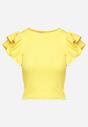 Żółty T-shirt Koszulka z Prążkowanego Materiału z Falbanką przy Rękawach Vimandria