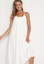 Biała Rozkloszowana Sukienka z Bawełną na Ramiączkach Ozdobiona Sznurkiem Sesvia