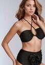 Czarne Bikini 2-Częściowe Stanik Wiązany na Szyi Figi z Podwyższonym Stanem Tegelia