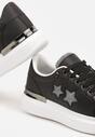 Czarne Płaskie Sneakersy z Gwiazdkami i Metalicznymi Wstawkami Jalelia