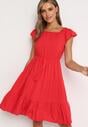 Czerwona Rozkloszowana Sukienka w Hiszpańskim Stylu z Gumką w Pasie Yemvia