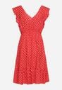 Czerwona Rozkloszowana Sukienka z Bawełną i Wiskozą Wykończona Gumką w Talii z Falbanką Fesvia
